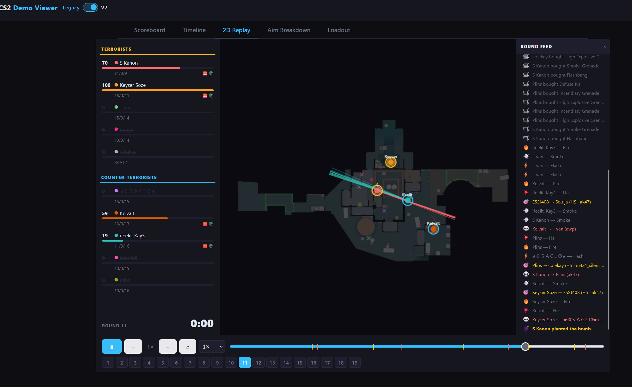 CS2 Demo Viewer — 2D replay of an active fight on the minimap